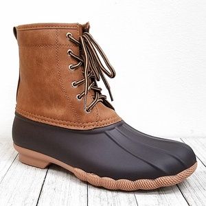 New Tan Duck Lace Up Ankle Winter Boots